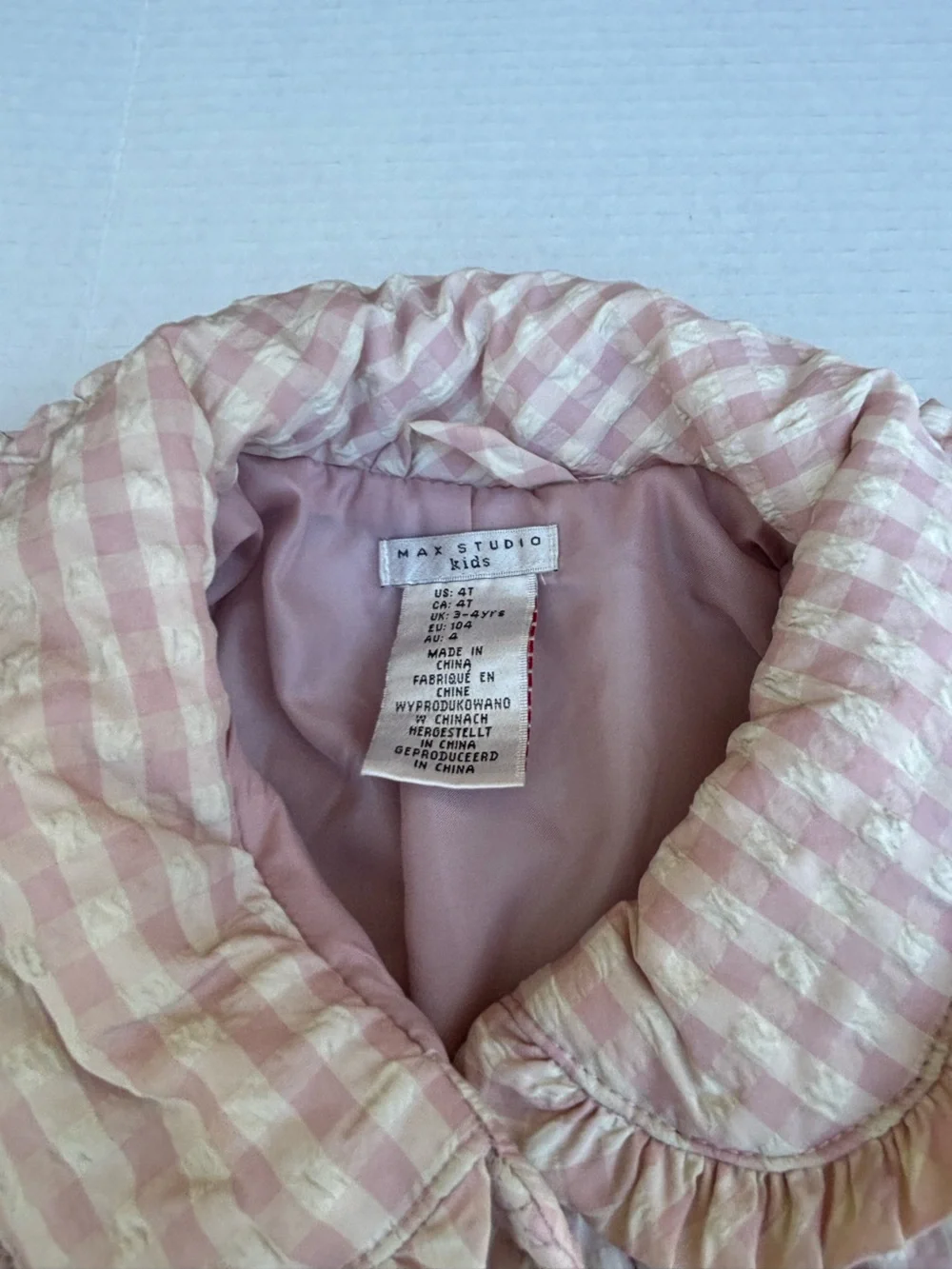 Max Studio Pink and Cream Gingham Quilted Jacket